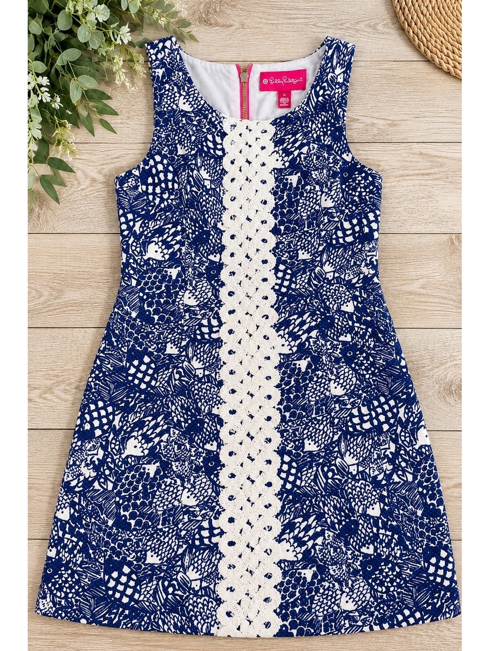 Lilly Pulitzer for Target Upstream Shift Dress Size 14 Navy White Fish Print